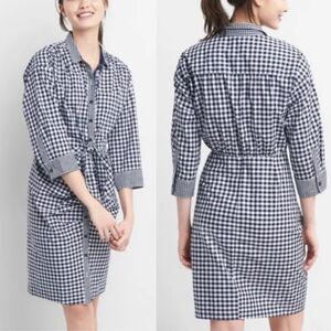 Gap NW Blue Gingham Shirt Dress Sarah Jessica Parker Tie Frontl Sz XS Runs S